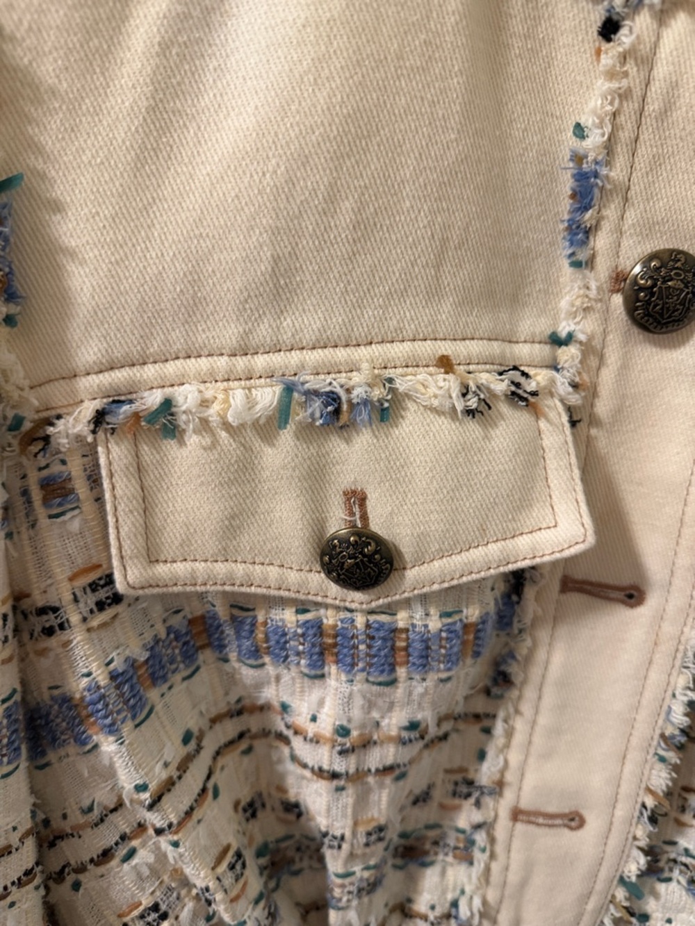 Veronica Beard Cream Tweed Jacket with Blue & Tan Accents - Picture 2 of 11